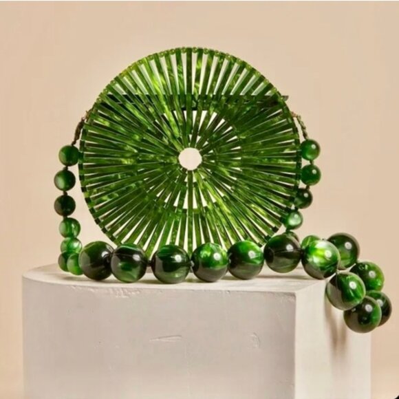 Cult Gaia Luna Round Malachite Acrylic Shoulder Bag - Picture 5 of 11